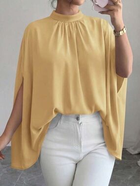 Elegant Yellow Women's Draped Top